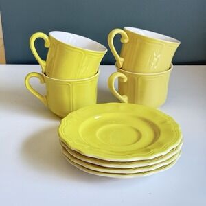 Vintage Sears Federalist Ironstone‎ #4239 Buttercup Yellow Cups and Saucers C1
